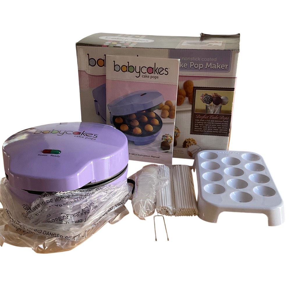 Babycakes Cake Pop Maker CP-94LV Purple Nonstick 12 Capacity with Accessories